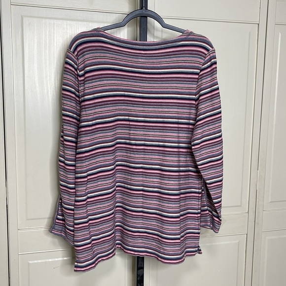 T By Talbots Top Tunic Women Sz XL Multicolor Rainbow Stripe Cotton Knit Comfort - Picture 5 of 9